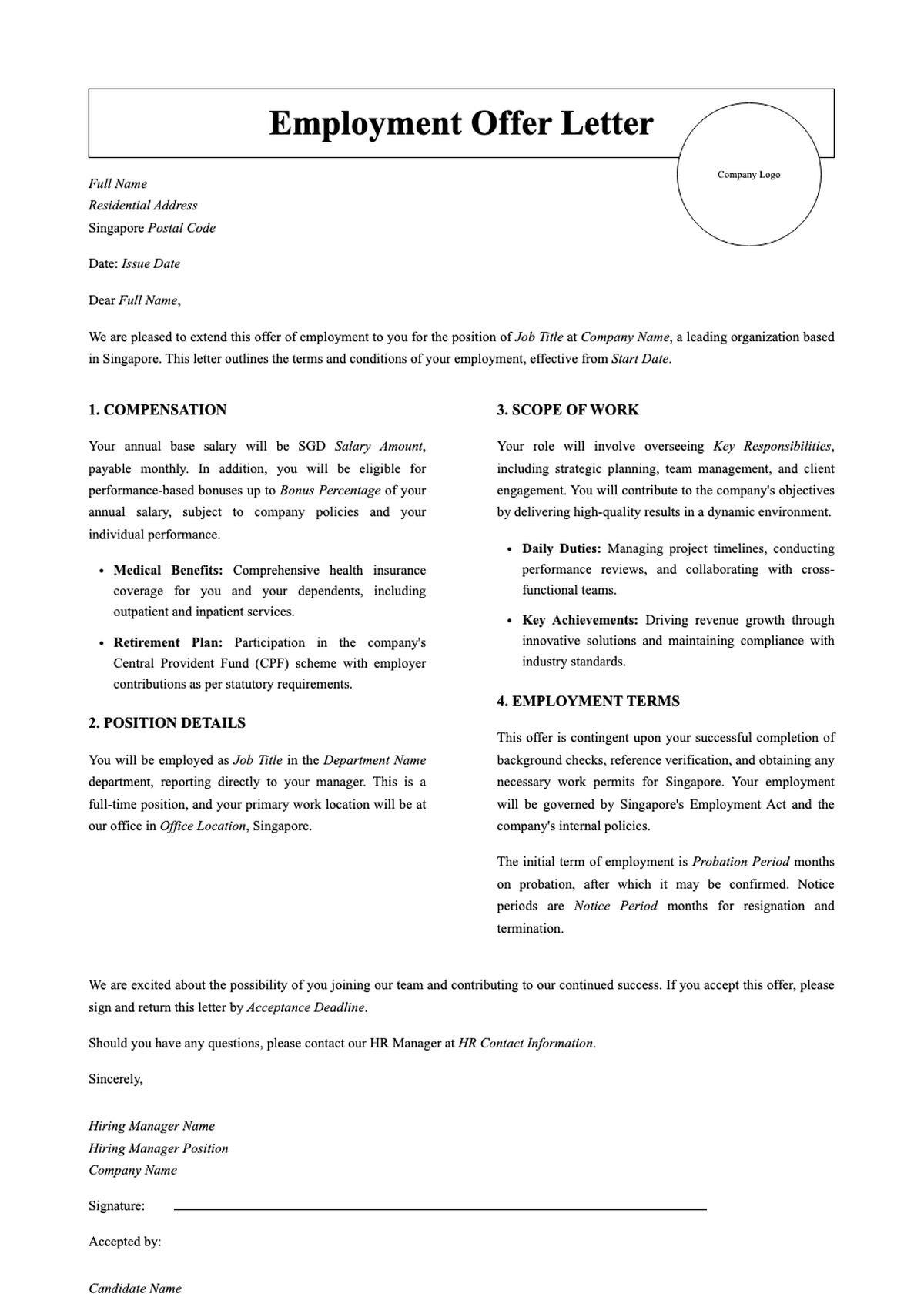 Singapore employment offer letter template with job scope and compensation details_variant_3